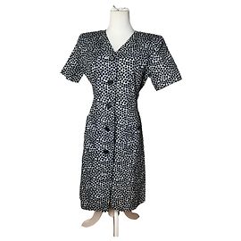 Vintage Yves Saint Laurent Leinwand Leopard Kleid Blau Schwarz 38/M