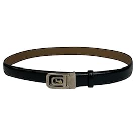 Schwarzer Leder-Gürtel mit Vintage Celine Paris Wagenlogo - Céline