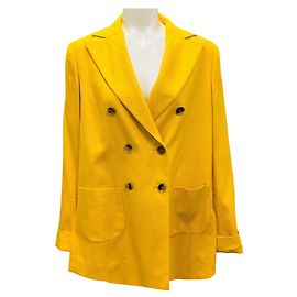 Blazer de doble botonadura amarillo mostaza Kiton