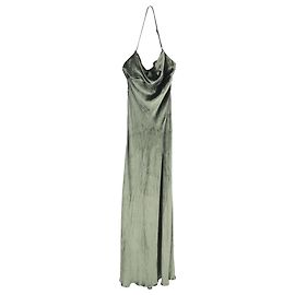 Vestido Maxi Halterneck Leticia en Terciopelo Oliva de The Attico