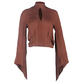 Blusa de cuello alto de manga larga en seda marrón de Petar Petrov