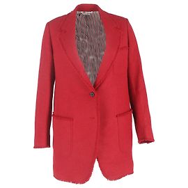 Blazer rosso in lana a un bottone con orlo grezzo di Thom Browne