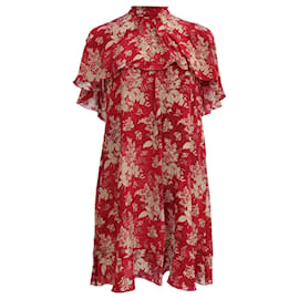 Marc by Marc Jacobs Vestido Mini con Estampado Floral Efecto Capa en Seda Roja de Red Valentino