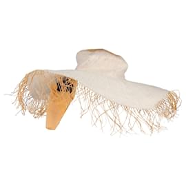 Cappello a tesa larga con sciarpa in rafia bianca e seta di Jacquemus