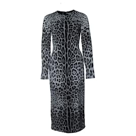 Vestido maxi cinza com estampa de leopardo Dolce & Gabbana