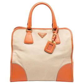 Borsa in tela Canapa con rifiniture Saffiano marrone di Prada
