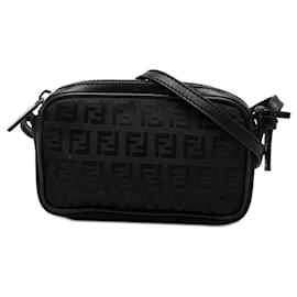 Fendi Mini Zucchino Nero in Tela con Zip a Tracolla