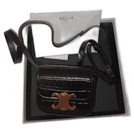 Bolso Céline Mini Claude Negro Efecto Cocodrilo