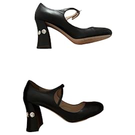 Décolleté Miu Miu in pelle nera con strass misura 40