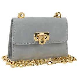 Pochette a spalla con catena Gancini in suede grigio e oro Auth 163100V di Salvatore Ferragamo