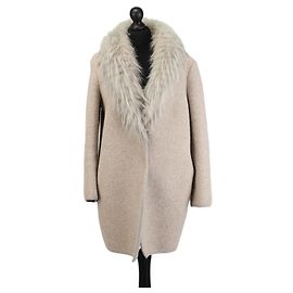 Abrigo de lana beige Fabiana Filippi con cuello de piel de zorro