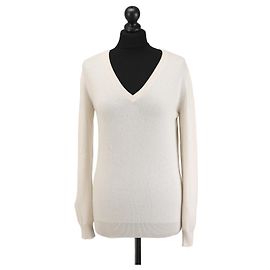 Suéter de cachemira beige con cuello en V Brunello Cucinelli