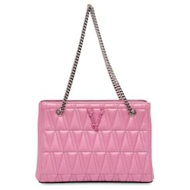 Borsa Virtus in pelle trapuntata rosa di Versace