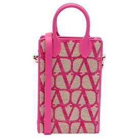 Borsa Valentino in tela Iconographe con rifiniture in pelle marrone