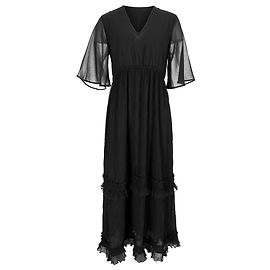 Vestido maxi plisado con escote en V Ganni en poliéster negro