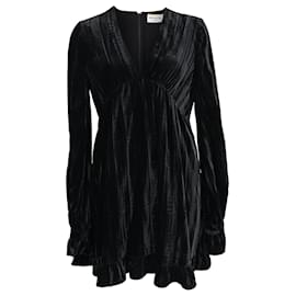 Vestido Mini de Cuello en V de Terciopelo Negro de Saint Laurent