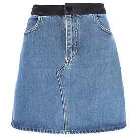 Falda Mini de Denim Contrastante Victoria Beckham en Algodón Azul