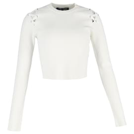 Langarm-Cropped-Top aus weißer Viskose mit Schnürung an den Schultern von Proenza Schouler
