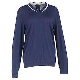 Boss V-Ausschnitt Pullover aus navyblauer Baumwolle - Hugo Boss