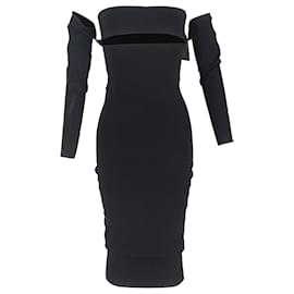 Autre Marque Vestido midi negro de viscosa con acentos recortados y hombros al descubierto Alexander McQueen
