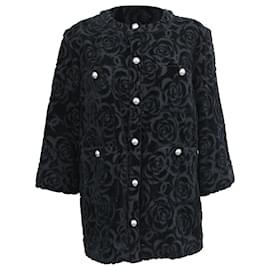 Blazer con bottoni in velluto nero con stampa floreale Camelia di Chanel