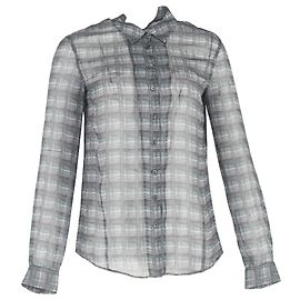 Theory Button-Down Sheered Pattern Shirt in Grey Silk