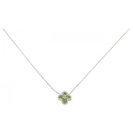 Autre Marque Collana in oro bianco Au750 con fiore, peridoto e diamanti