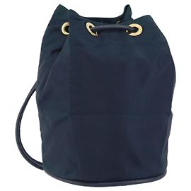Céline Borsa a Spalla CELINE Circle in Nylon Pelle Blu Navy Oro Auth 156729