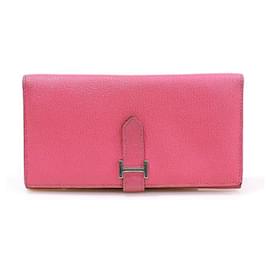 Hermès Billetera bi-fold de piel de cabra Mizore Rosa Azalea con tono plateado (sello)