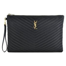 Saint Laurent Grande pochette nera con hardware dorato