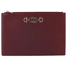 Burgundy Leather Jumi Medium Clutch Bag - Gucci