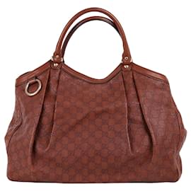 Gucci Borsa Sukey grande in pelle marrone GG Shima