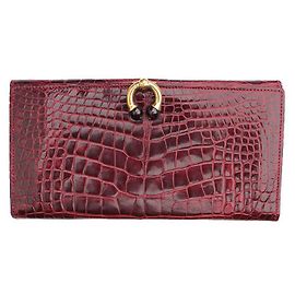 Gucci Portafoglio lungo Wani Gold a forma di ferro di cavallo bordeaux