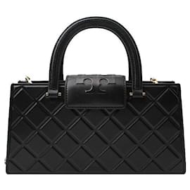 Tote- und Crossbody-Tasche aus schwarzem, gequiltetem, geprägtem Leder von Tory Burch