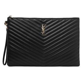 Saint Laurent Clutch grande in pelle trapuntata color oro