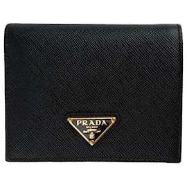 Schwarze Saffiano Dreieckslogo Faltgeldbörse QHH - Prada