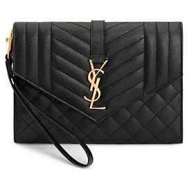 Saint Laurent Black Matelassé Monogram Gold Strap Pouch
