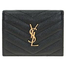Saint Laurent Billetera con tapa y herrajes dorados