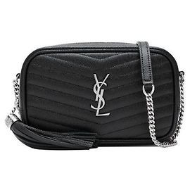 Saint Laurent Mini borsa a tracolla in tonalità argento con monogramma