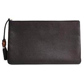 Clutch in pelle di bambù marrone scuro - Gucci