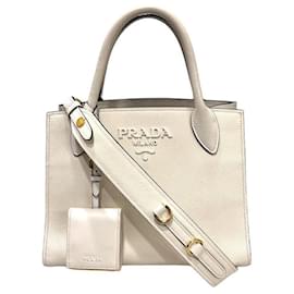 Prada Monochrome Saffiano Tote Bag Weiß