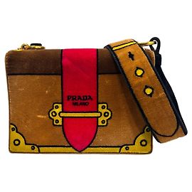 Prada Borsa a Spalla in Velluto Rafia Kaye