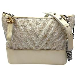 Chanel Borsa a Spalla Gabrielle Hobo in Tweed PVC Media con Catena Avorio