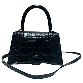 Balenciaga Schwarze kleine Tote Bag mit Krokodil-Prägung und Hourglass-Design
