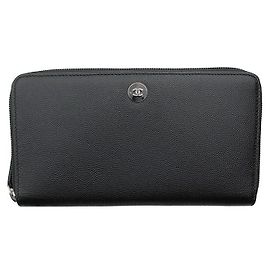 Chanel Zippy Long Wallet Organizer aus schwarzem Kaviar mit silbernem CC