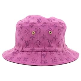 Louis Vuitton Bucket Hat aus lila Denim mit Monogramm - Mittel