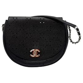 Chanel Borsa hobo crossbody perforata Caviar CC Lock Nera