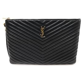 Clutch porta documenti Monogram trapuntato nero con tracolla - Saint Laurent