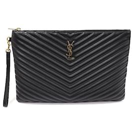 Clutch porta documenti Monogram matelassé nero con tracolla - Saint Laurent