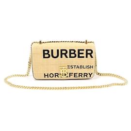Burberry Borsa a spalla Lola in pelle nera con stampa Horseferry in rafia